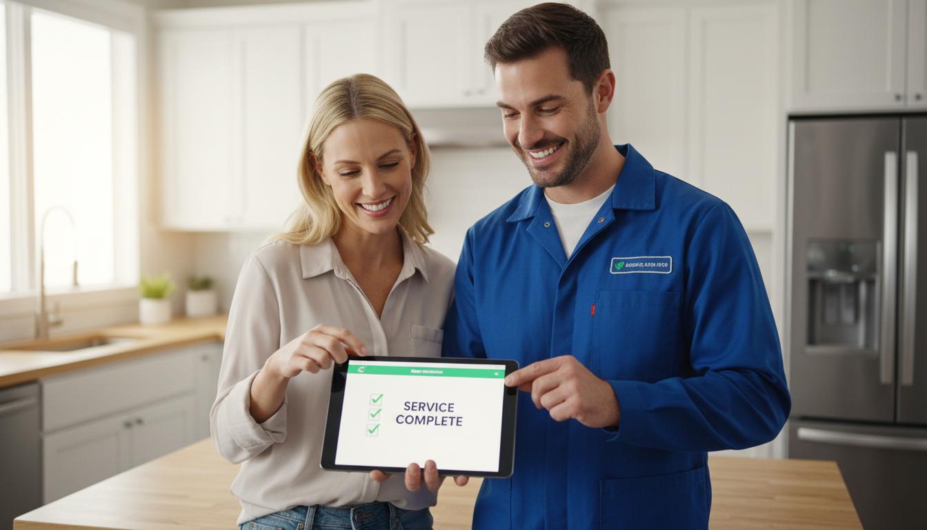 Técnico con tablet y cliente